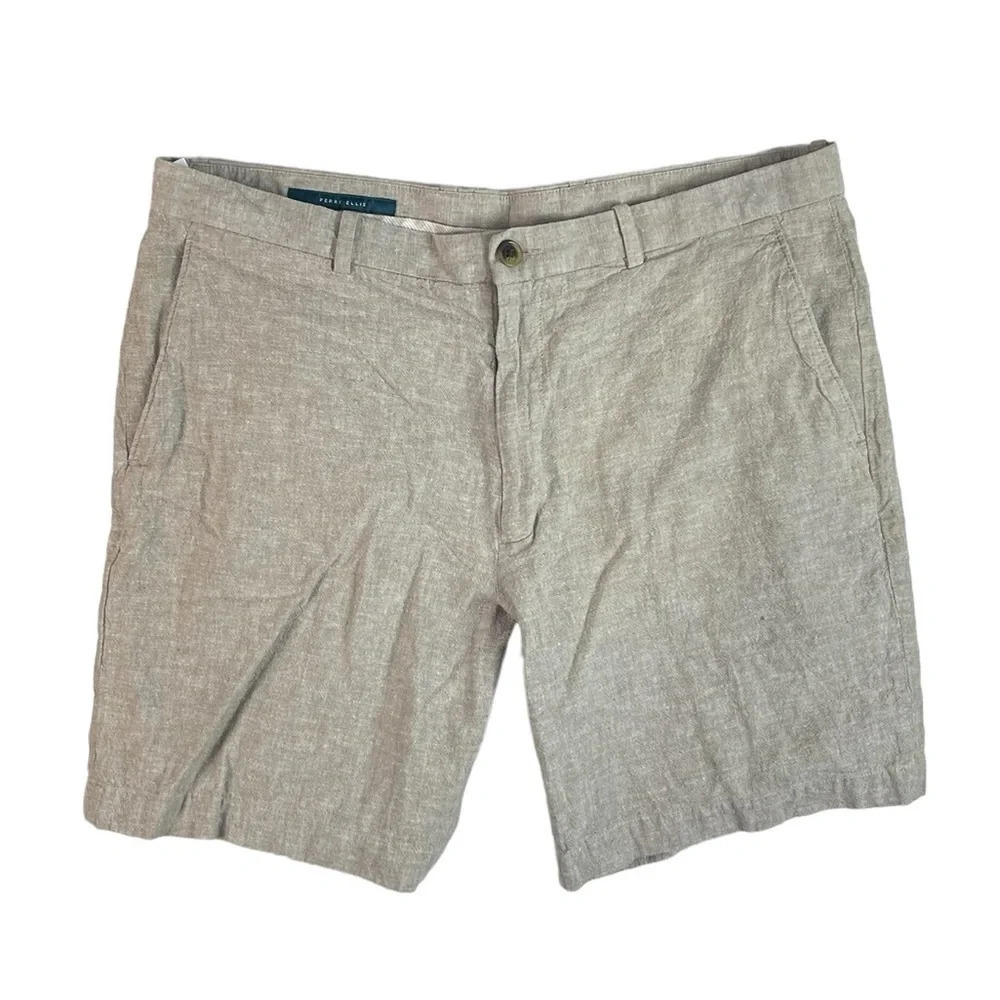 SH737 Men’s Perry Ellis Designer Linen Blend Preppy Chino Shorts 36